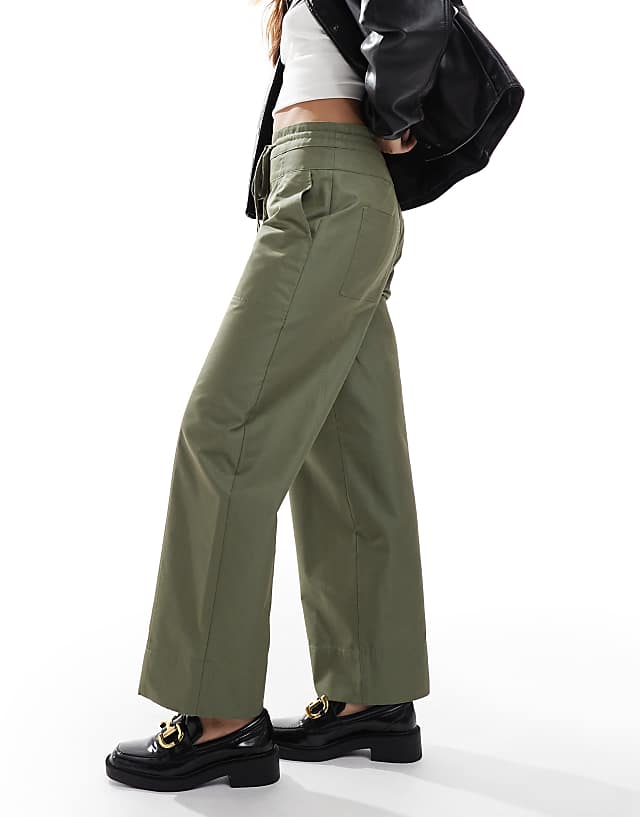 Asos ASOS DESIGN Barrel Trousers With Seam Detail In Khaki