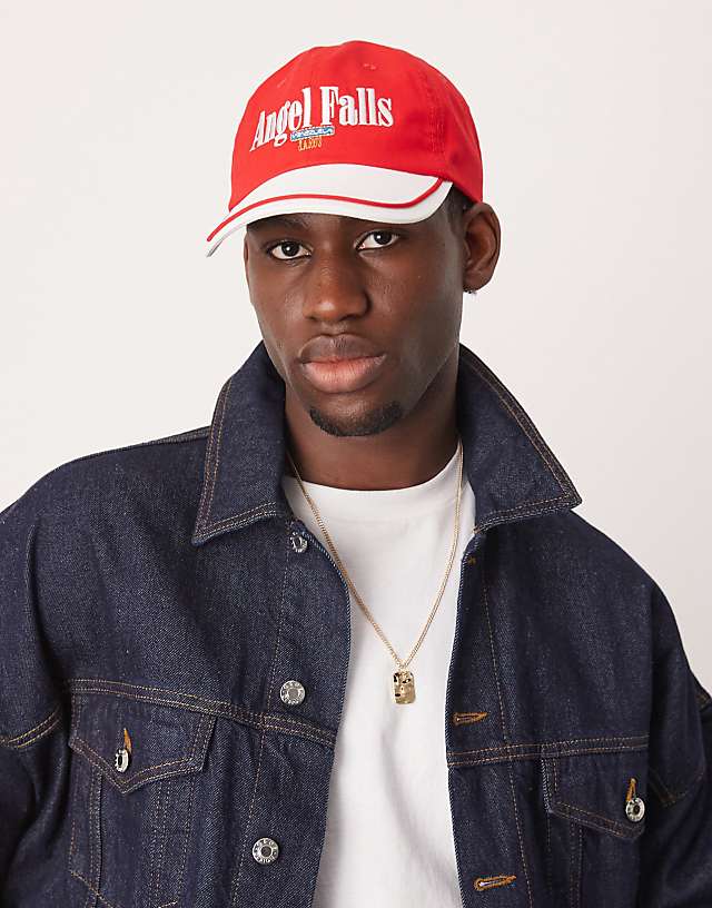 asos ASOS DESIGN baseball cap with graphic in red and white