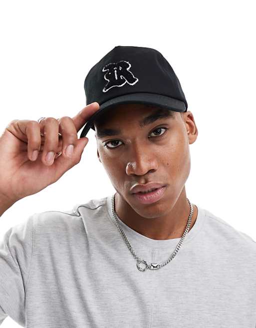 asos ASOS DESIGN baseball cap with letter patch in black