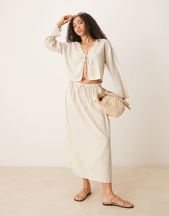 Asos ASOS DESIGN Belle Beach Co Ord With Linen In Plain
