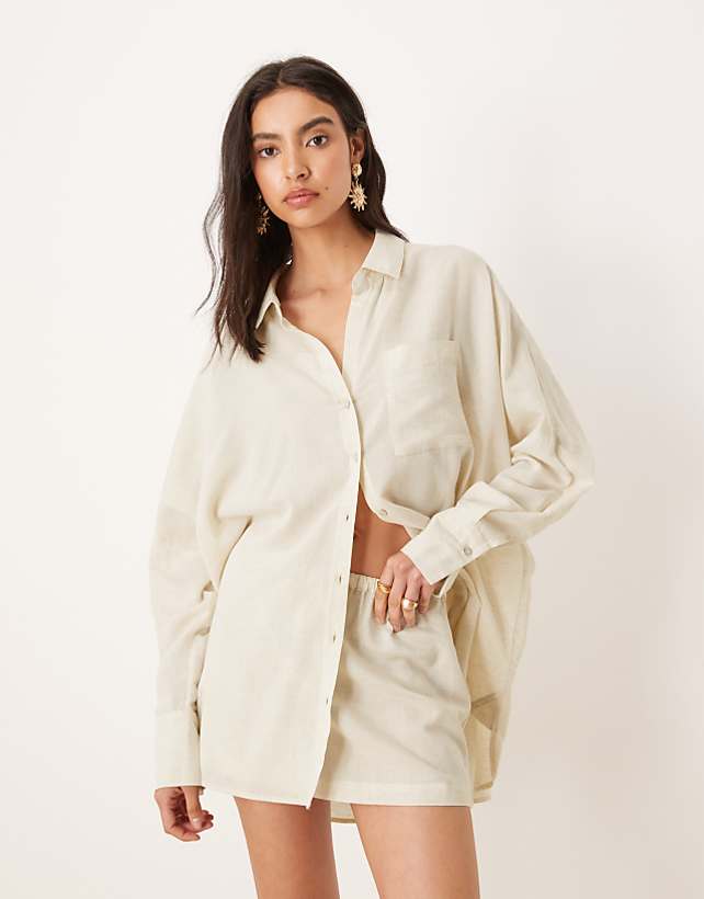 asos ASOS DESIGN Belle beach co ord with linen in plain