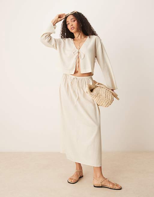 Asos ASOS DESIGN Belle Beach Co Ord With Linen In Plain