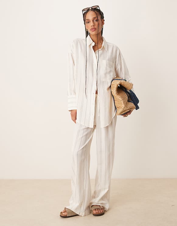 asos ASOS DESIGN Belle beach with linen in fine mono stripe