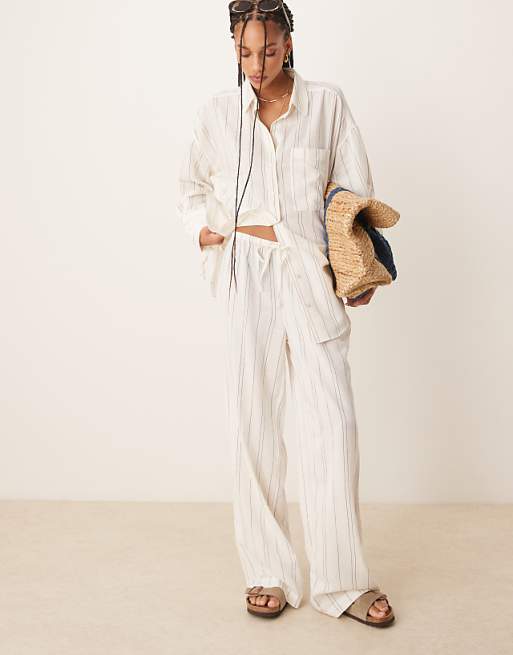 Asos ASOS DESIGN Belle Beach With Linen In Fine Mono Stripe