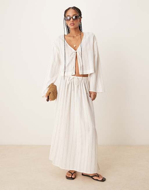 Asos ASOS DESIGN Belle Beach With Linen In Fine Mono Stripe