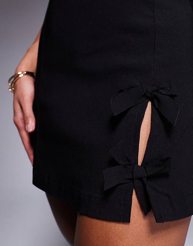 Asos ASOS DESIGN Bengaline Mini Slash Neck Dress With Bow Detail In Black