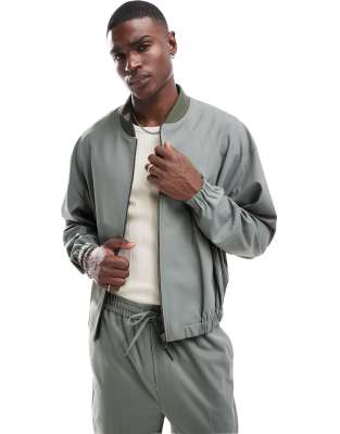 Asos ASOS DESIGN Bomber Smart Co-ord With Pocket Detailing In Light Grey