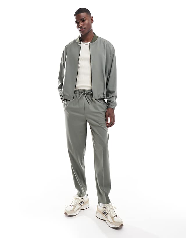 asos ASOS DESIGN bomber smart co-ord with pocket detailing in light grey