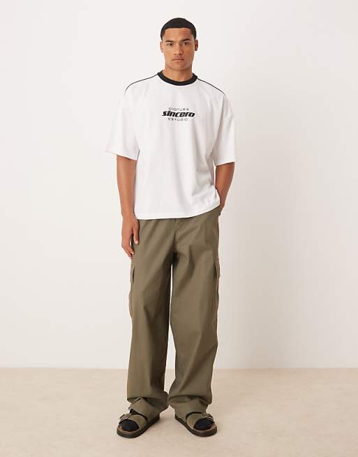 Asos ASOS DESIGN Boxy 220gsm T-shirt With Piping And Print In White