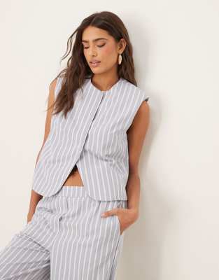 Asos ASOS DESIGN Boxy Cutaway Waistcoat And Trousers With Linen In Blue And White Stripe