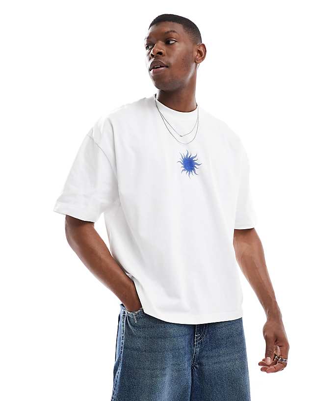 Asos ASOS DESIGN Boxy Dropped Shoulder Oversized T-shirt With Celestial Graphic In White