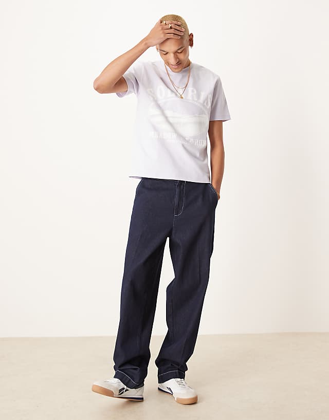Asos ASOS DESIGN Boxy Heavyweight 240gsm T-shirt With Chest Print In Purple