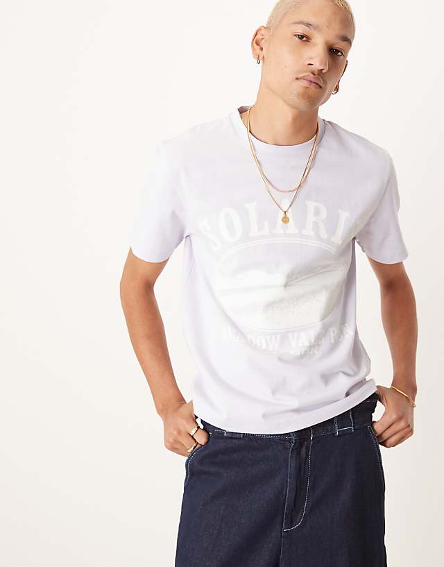 asos ASOS DESIGN boxy heavyweight 240gsm t-shirt with chest print in purple