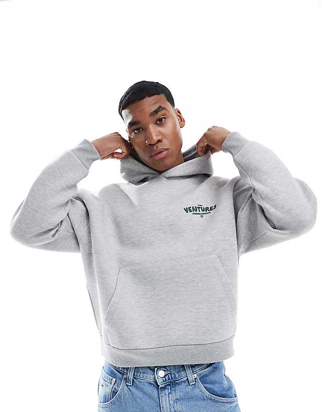 Asos ASOS DESIGN Boxy Hoodie With Print In Grey Marl