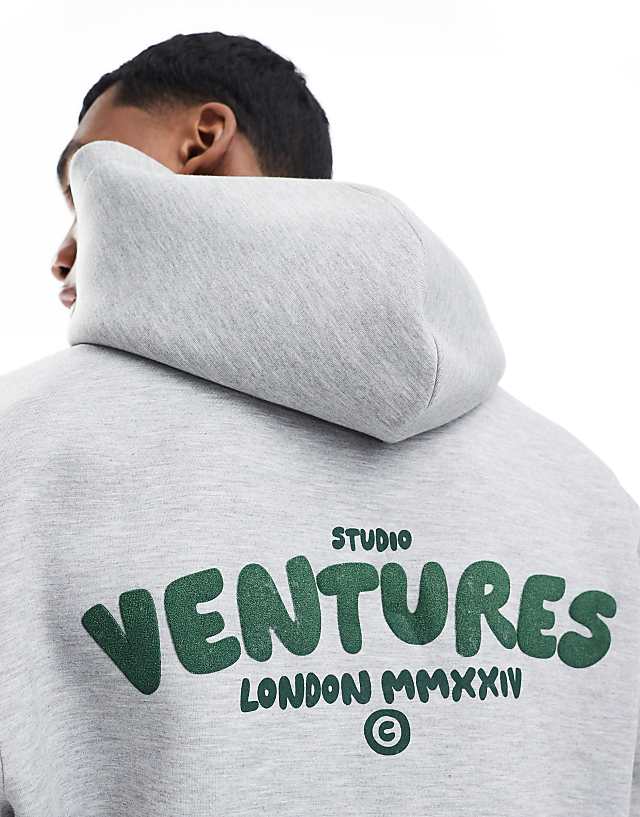 Asos ASOS DESIGN Boxy Hoodie With Print In Grey Marl
