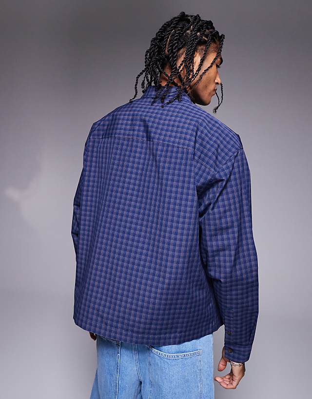 Asos ASOS DESIGN Boxy Oversized Check Shirt In Navy