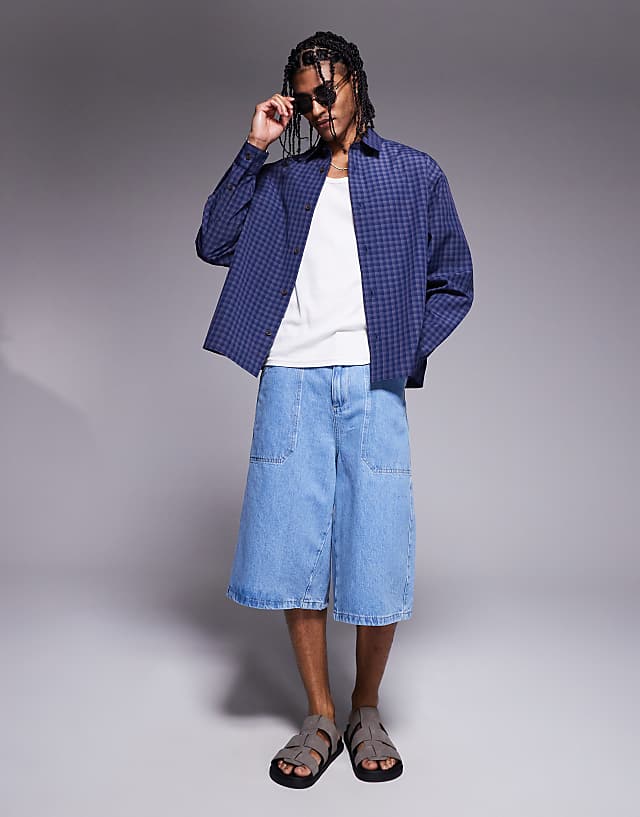 Asos ASOS DESIGN Boxy Oversized Check Shirt In Navy
