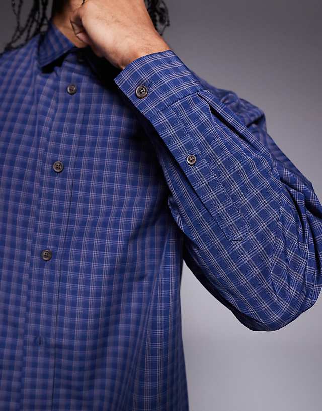 Asos ASOS DESIGN Boxy Oversized Check Shirt In Navy