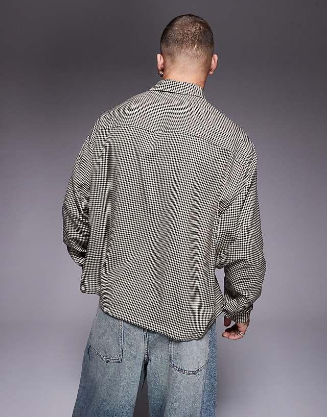 Asos ASOS DESIGN Boxy Oversized Check Shirt With Chest Embroidery In Black