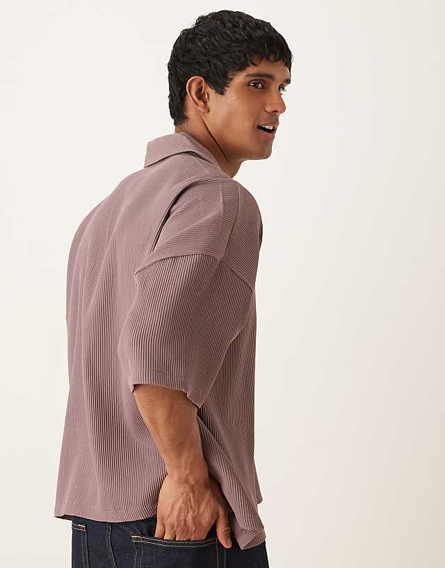 Asos ASOS DESIGN Boxy Oversized Drop Shoulder Plisse Polo In Washed Purple