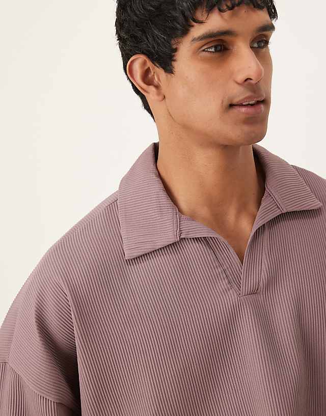 Asos ASOS DESIGN Boxy Oversized Drop Shoulder Plisse Polo In Washed Purple