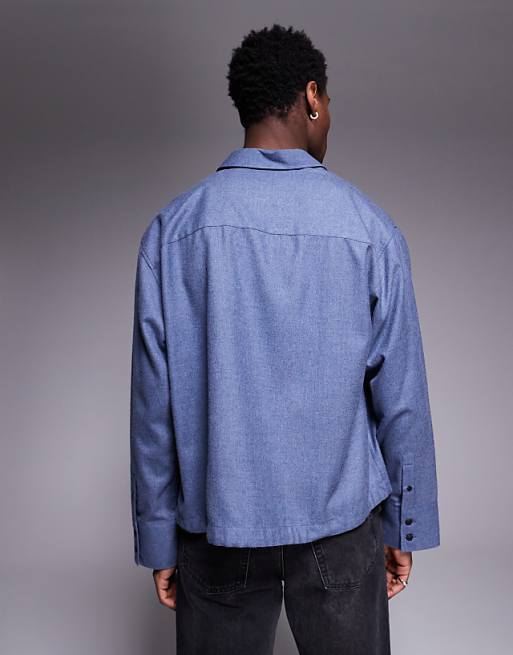 Asos ASOS DESIGN Boxy Oversized Flannel Shirt In Blue