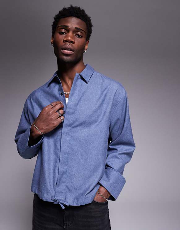 asos ASOS DESIGN boxy oversized flannel shirt in blue