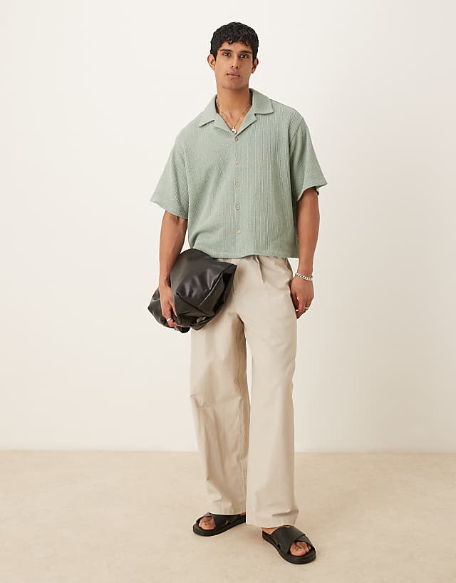 Asos ASOS DESIGN Boxy Oversized Half Sleeve Knitted Shirt In Khaki
