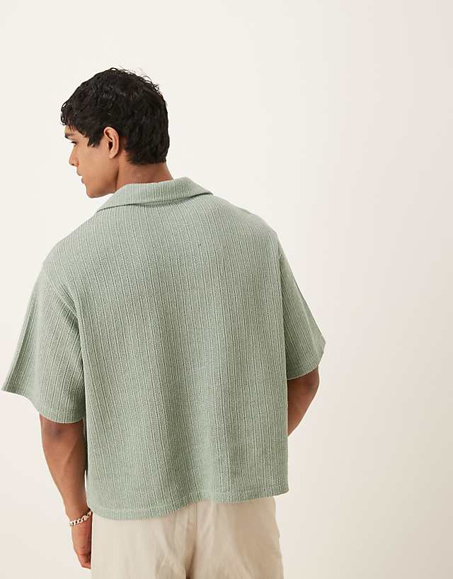 Asos ASOS DESIGN Boxy Oversized Half Sleeve Knitted Shirt In Khaki