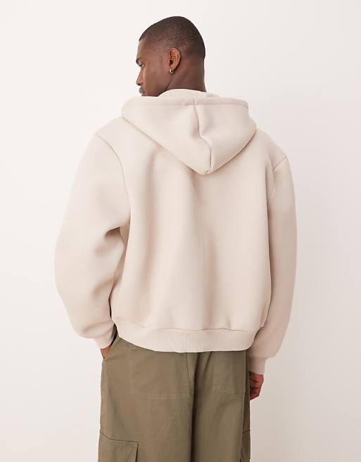 Asos ASOS DESIGN Boxy Oversized Heavyweight Scuba Zip Through Hoodie In Beige