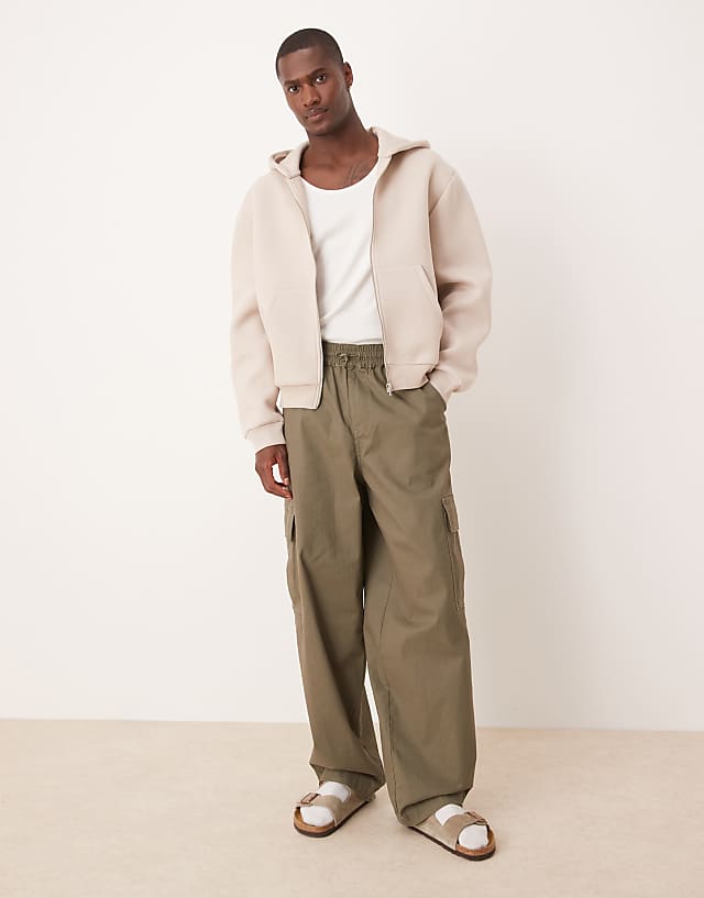 Asos ASOS DESIGN Boxy Oversized Heavyweight Scuba Zip Through Hoodie In Beige