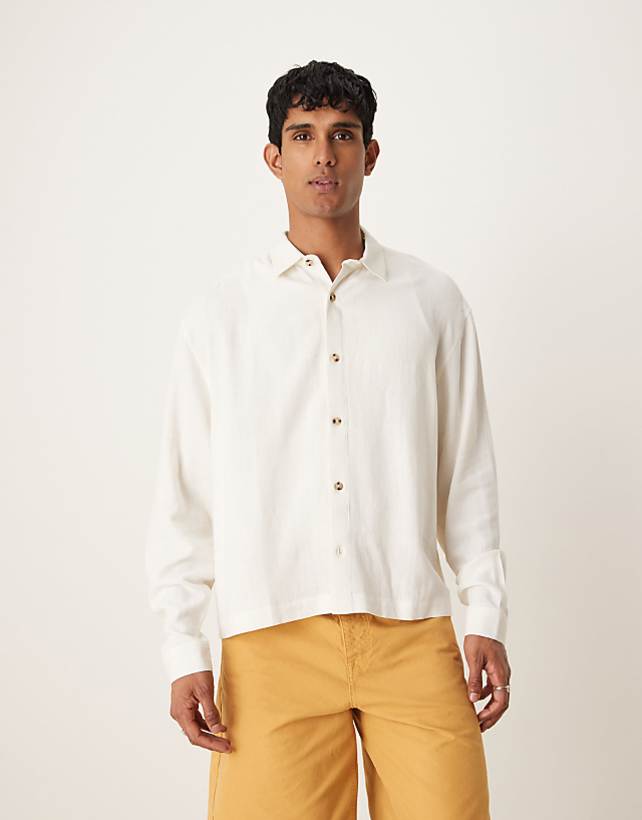 asos ASOS DESIGN boxy oversized linen blend shirt in white