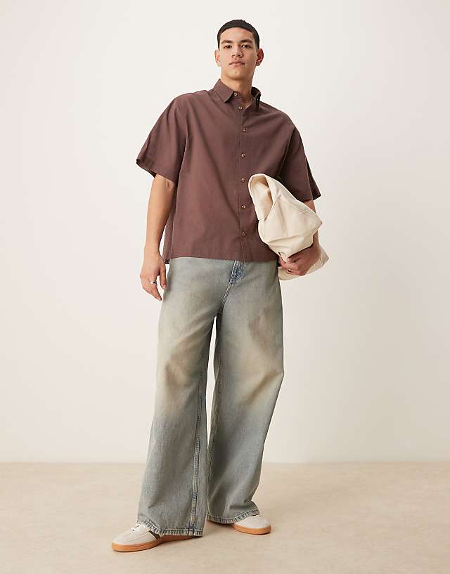 Asos ASOS DESIGN Boxy Oversized Linen Look Shirt In Brown