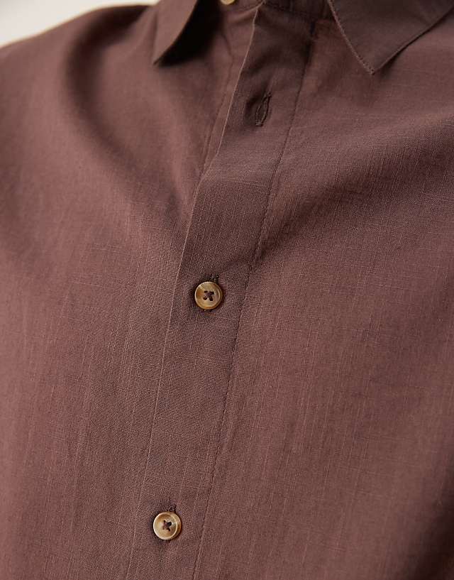 Asos ASOS DESIGN Boxy Oversized Linen Look Shirt In Brown