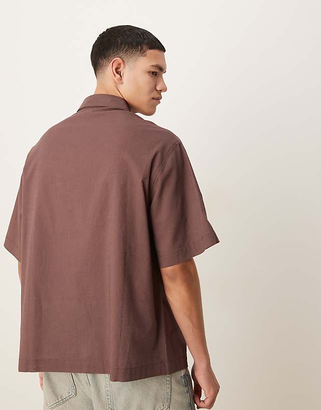 Asos ASOS DESIGN Boxy Oversized Linen Look Shirt In Brown