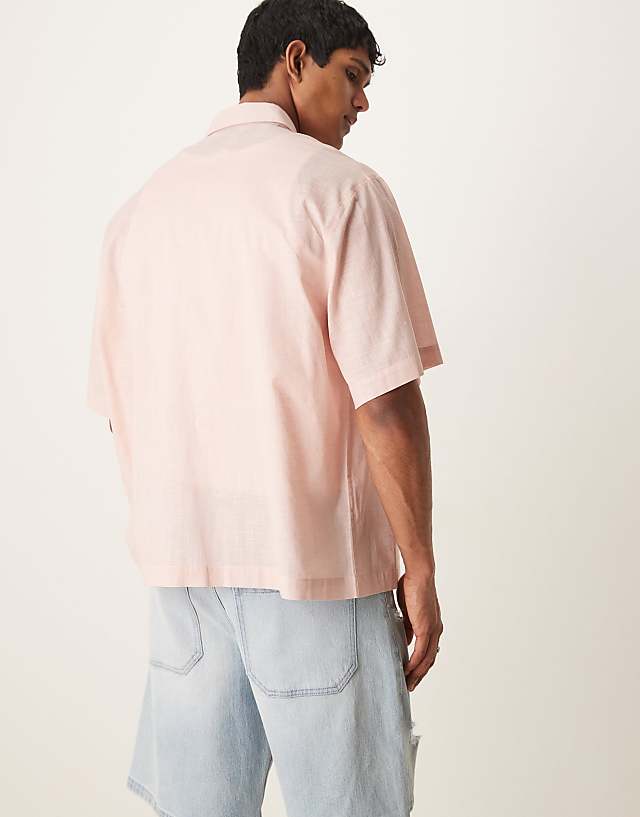 Asos ASOS DESIGN Boxy Oversized Linen Look Shirt In Pink