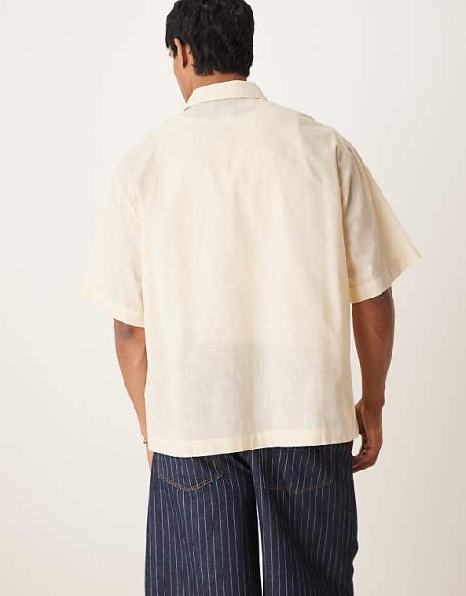 Asos ASOS DESIGN Boxy Oversized Linen Look Shirt In Stone