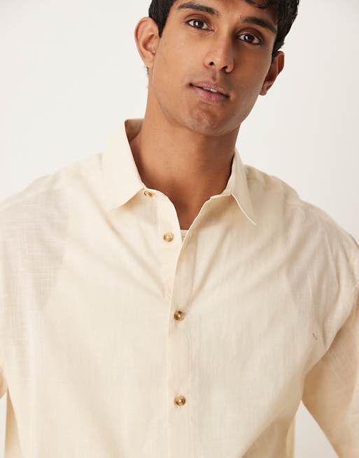 Asos ASOS DESIGN Boxy Oversized Linen Look Shirt In Stone
