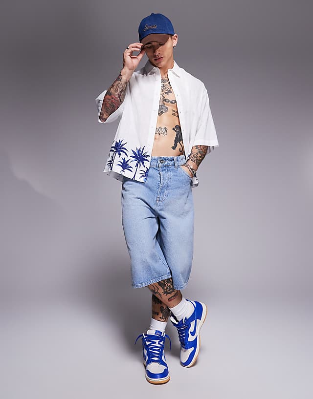Asos ASOS DESIGN Boxy Oversized Linen Look Shirt With Palm Tree Print In White