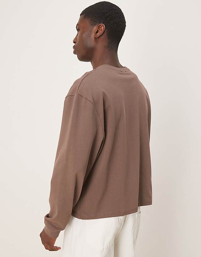 Asos ASOS DESIGN Boxy Oversized Long Sleeve Henley T-shirt In Washed Black