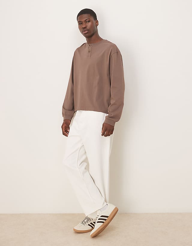 Asos ASOS DESIGN Boxy Oversized Long Sleeve Henley T-shirt In Washed Black