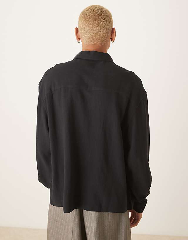 Asos ASOS DESIGN Boxy Oversized Overhead Linen Blend Shirt In Black