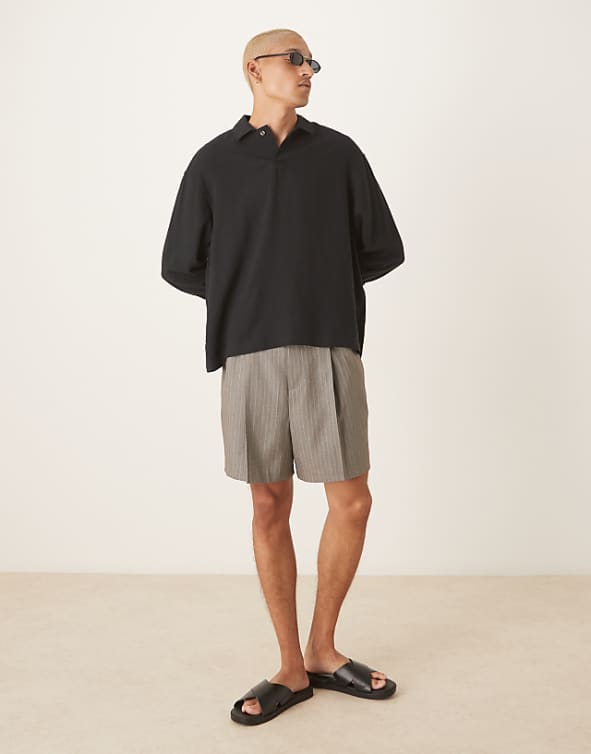 Asos ASOS DESIGN Boxy Oversized Overhead Linen Blend Shirt In Black