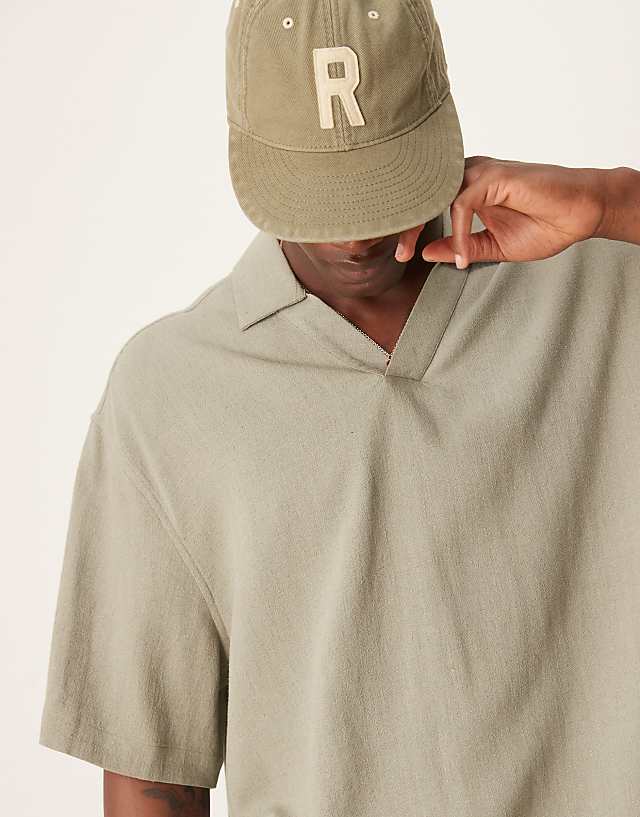 Asos ASOS DESIGN Boxy Oversized Overhead Linen Blend Shirt In Khaki