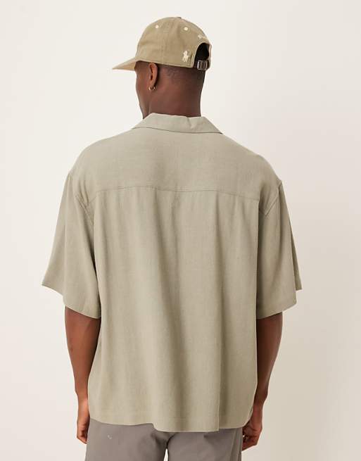 Asos ASOS DESIGN Boxy Oversized Overhead Linen Blend Shirt In Khaki