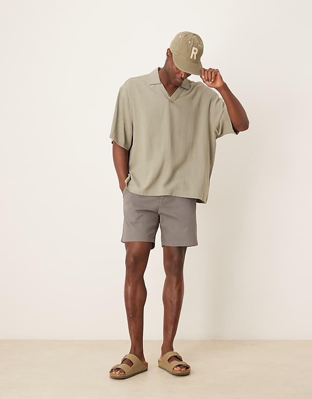 Asos ASOS DESIGN Boxy Oversized Overhead Linen Blend Shirt In Khaki