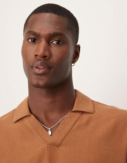Asos ASOS DESIGN Boxy Oversized Overhead Linen Blend Shirt In Brown