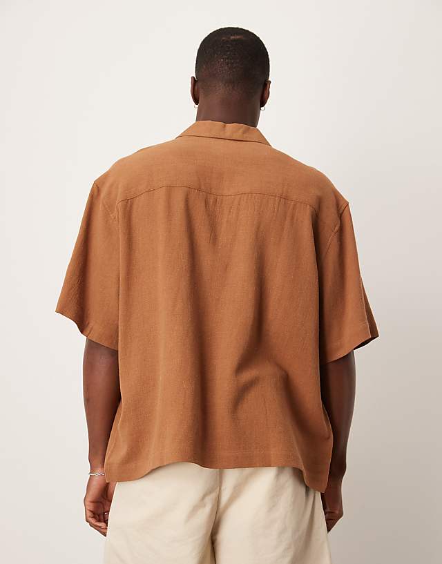 Asos ASOS DESIGN Boxy Oversized Overhead Linen Blend Shirt In Brown