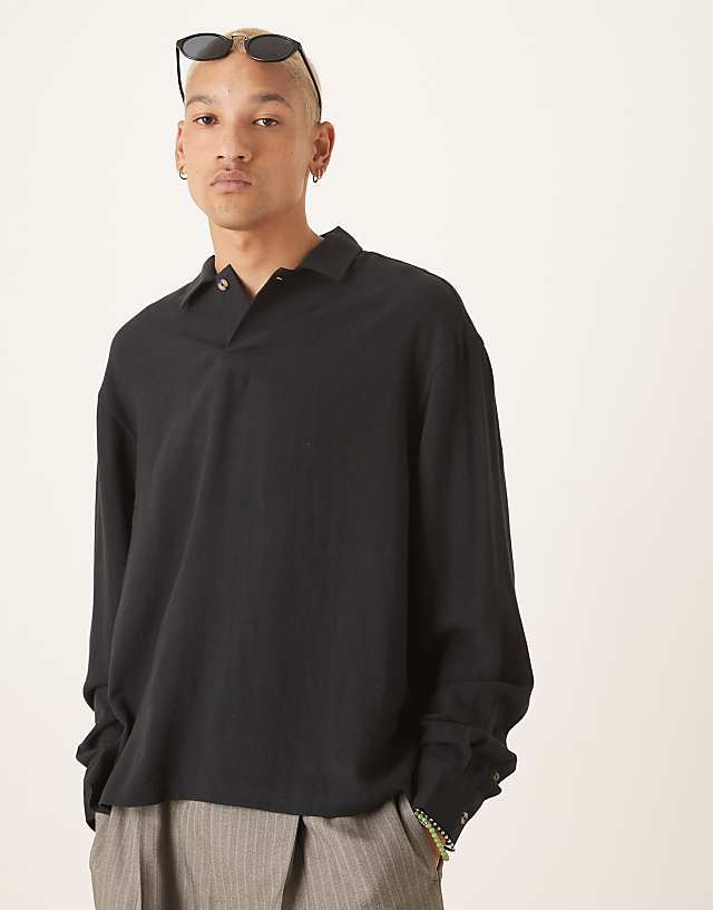asos ASOS DESIGN boxy oversized overhead linen blend shirt in black