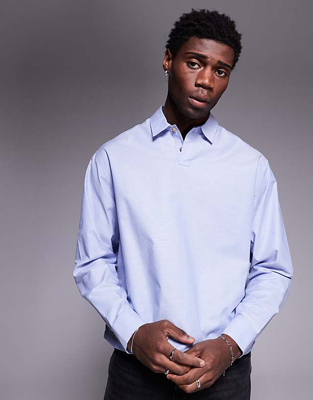 asos ASOS DESIGN boxy oversized overhead oxford shirt in blue